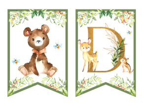 Leśne zwierzęta - dekoracje urodzinowe do druku girlanda
