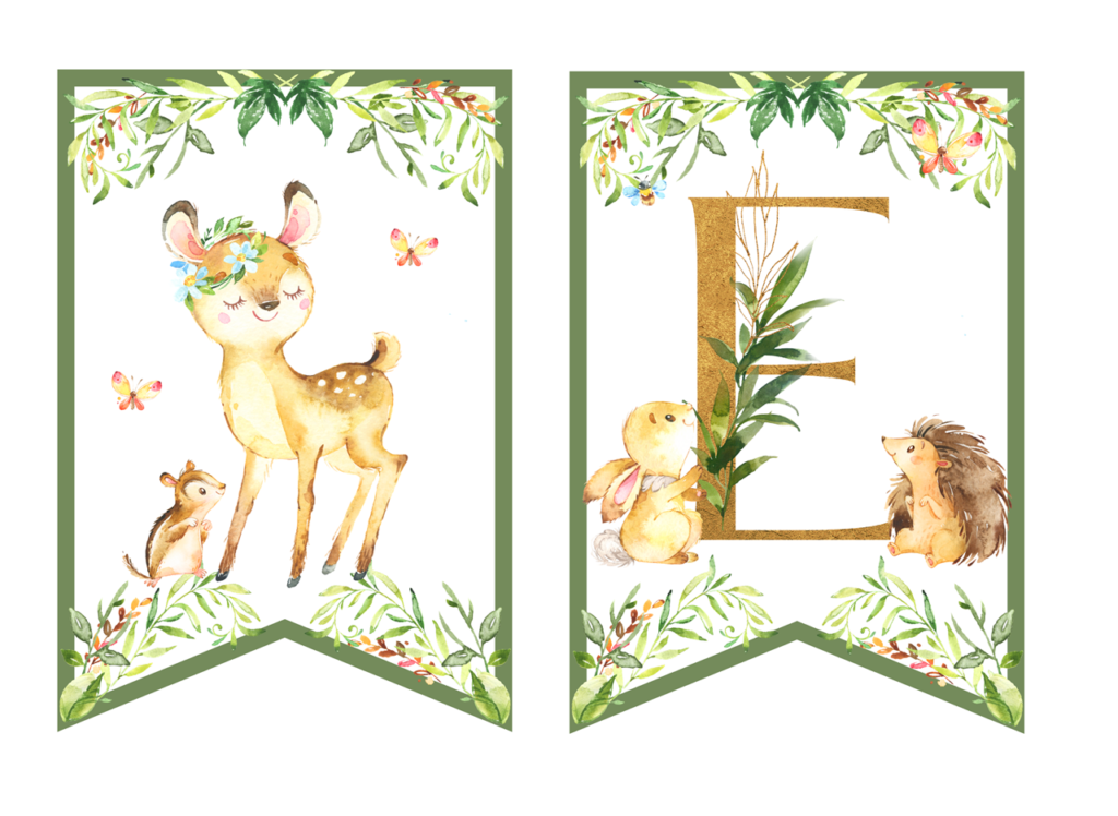 Leśne zwierzęta - dekoracje urodzinowe girlanda do druku