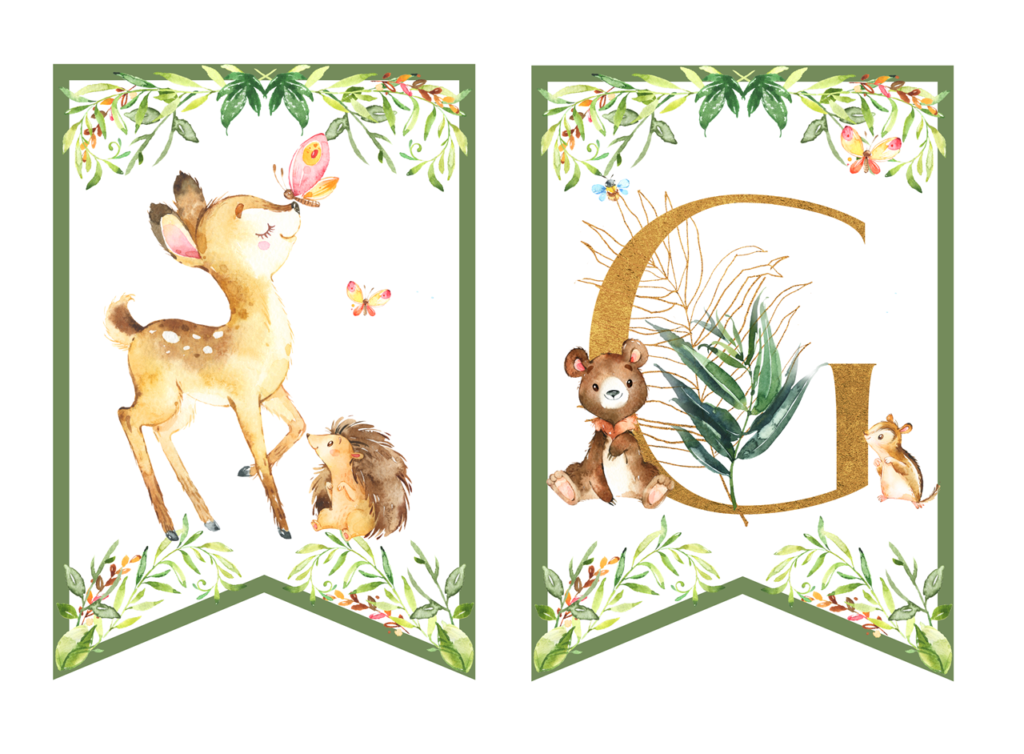 Leśne zwierzęta - dekoracje urodzinowe girlanda do druku