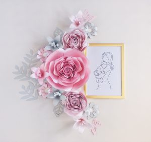 Duże kwiaty na ścianę - dekoracje do pokoju dziewczynki kolor różowy i szary