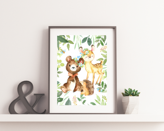 plakat Miś i sarenka leśne zwierzaki