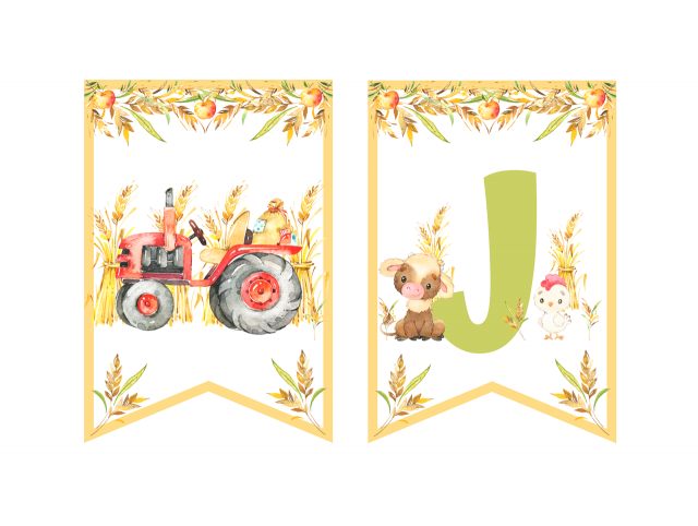 Lato na wsi, zwierzęta i traktor - girlanda urodzinowa do druku