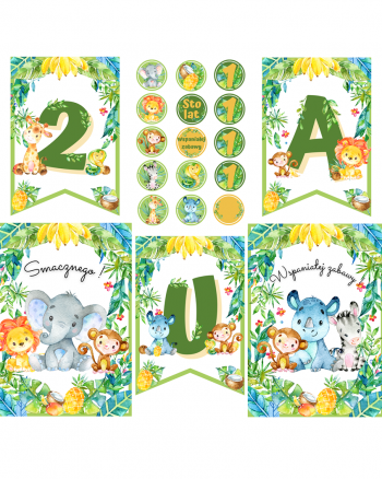 DÅ¼ungla dekoracje na urodziny do druku - motyw Safari 1 zielone